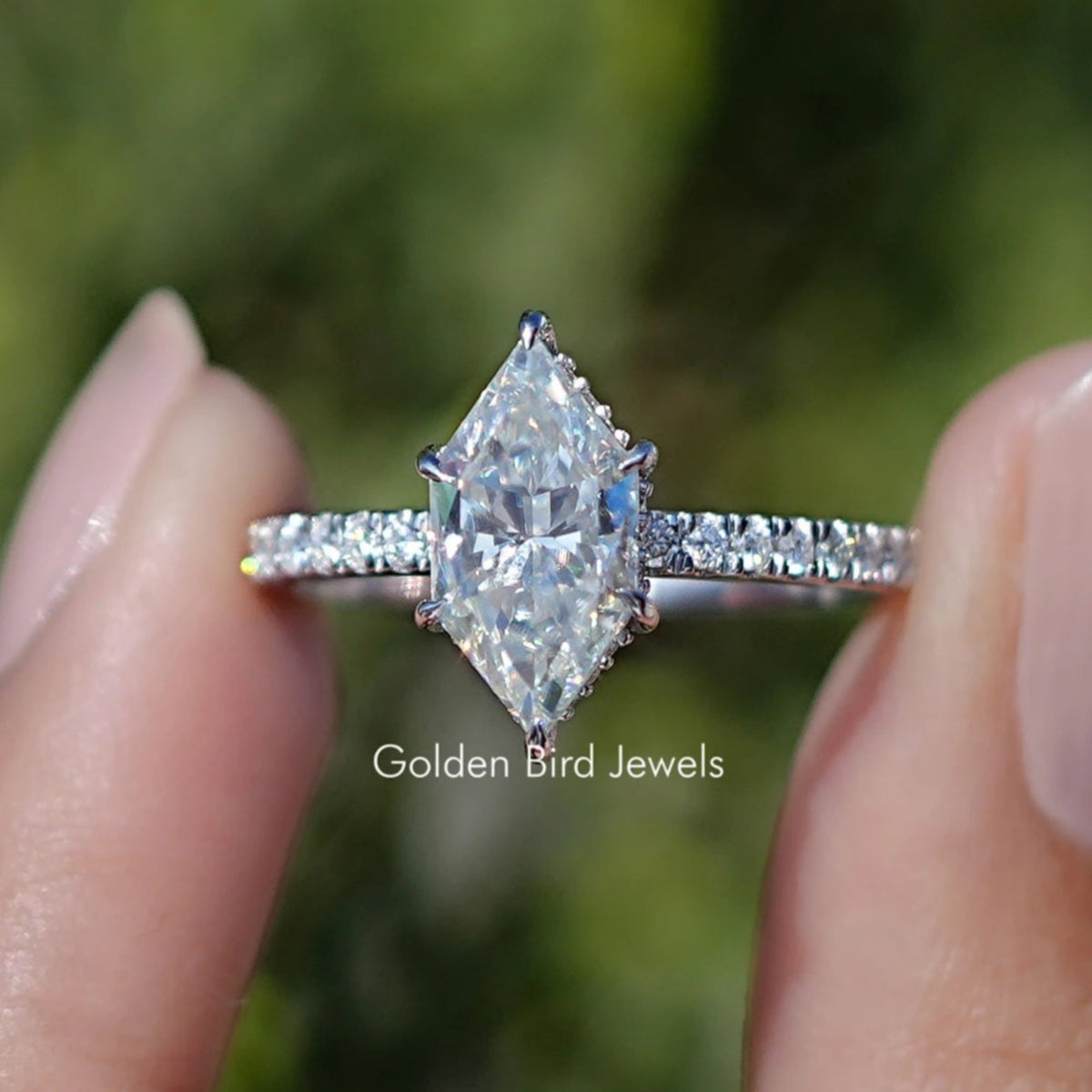 Dutch Marquise Moissanite Hidden Halo Accent Ring