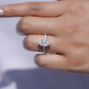 Dutch Marquise Moissanite Hidden Halo Accent Ring
