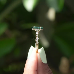 [Green Dutch Marqusie Cut Moissanite Hidden Halo Ring]-[Golden Bird Jewels]