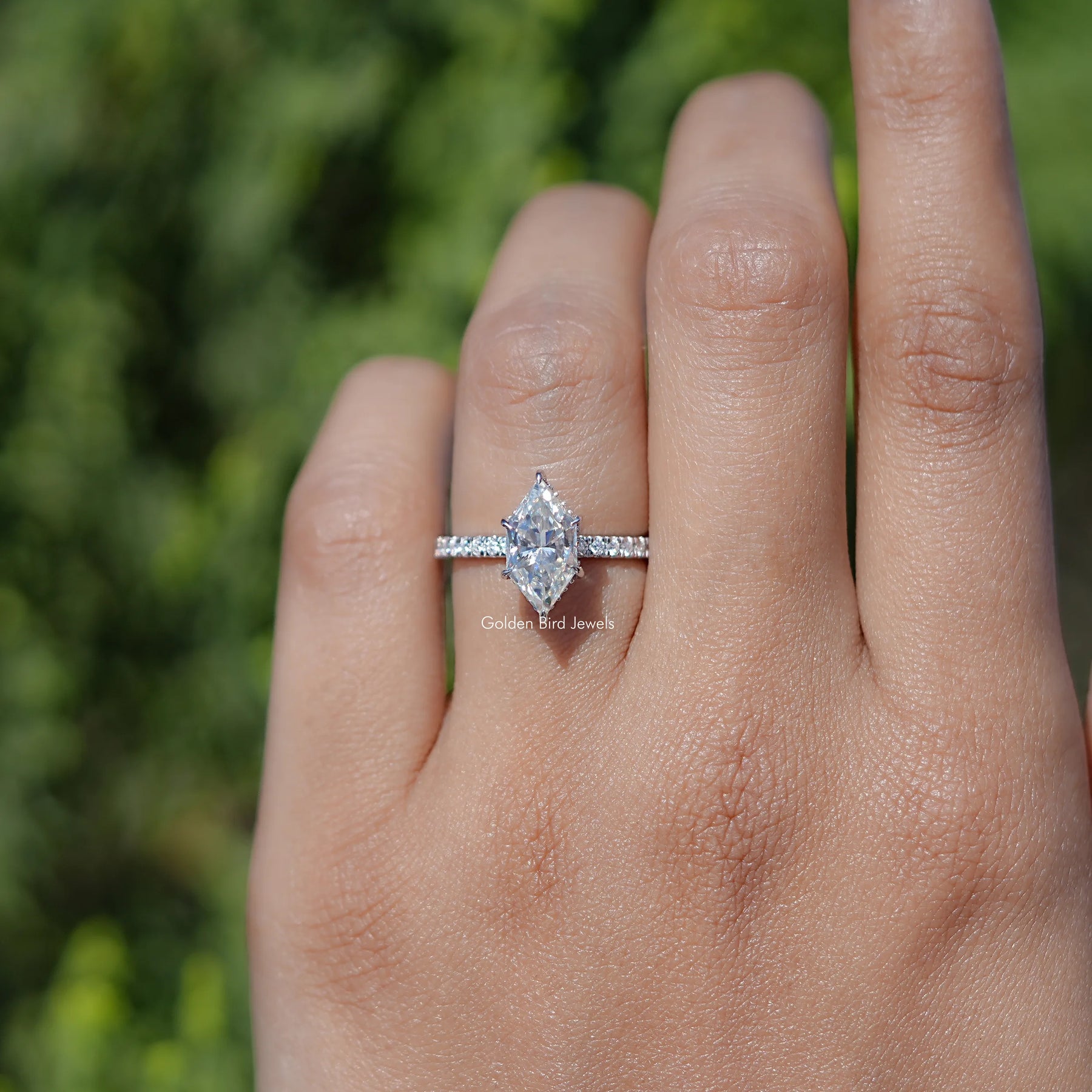 Dutch Marquise Moissanite Hidden Halo Accent Ring
