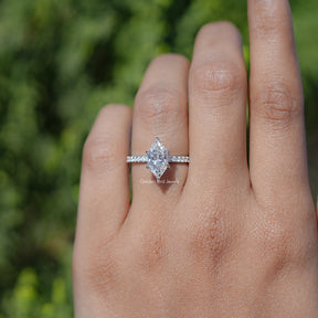 Dutch Marquise Moissanite Hidden Halo Accent Ring