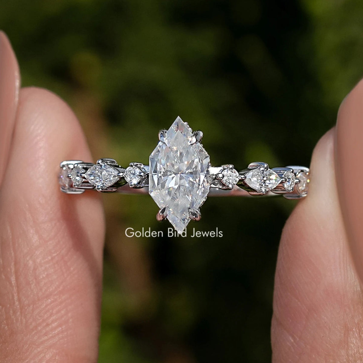 Dutch Marquise Shaped Moissanite Accent Ring