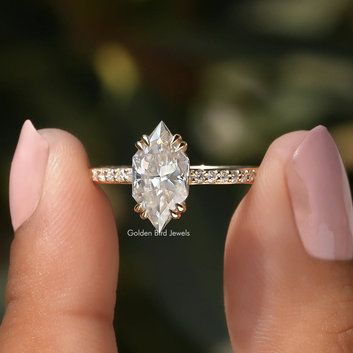 Dutch Marquise Cut Solitaire Accent Moissanite Engagement Ring