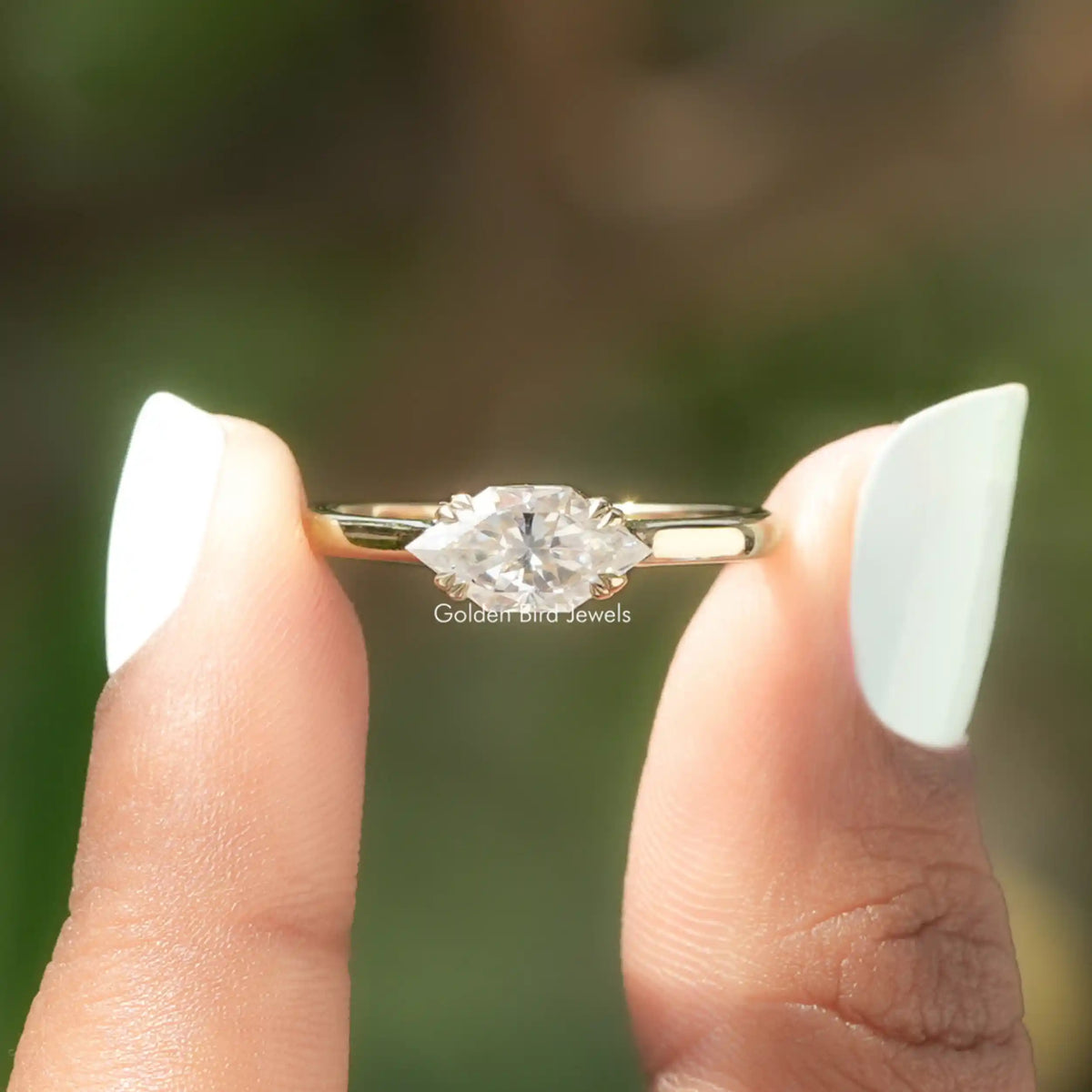 Dutch Marquise Moissanite East To West Set Solitaire Ring