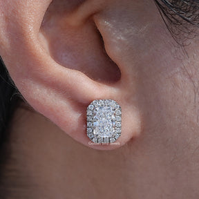 Radiant Cut Lab Diamond Halo Stud Earrings
