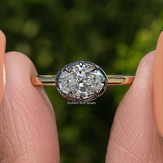 East West Old Mine Oval Cut Moissanite Solitaire Ring