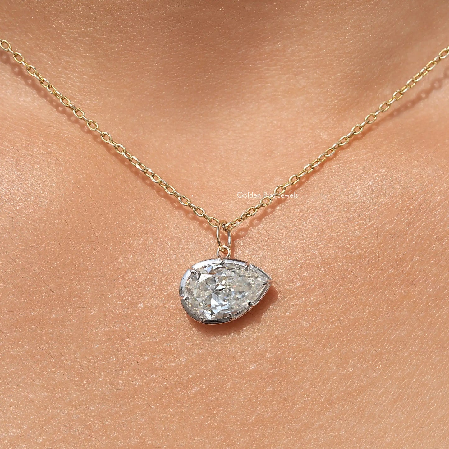 Moissanite Pear Shaped Bezel Solitaire Pendant