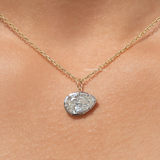 Moissanite Pear Shaped Bezel Solitaire Pendant
