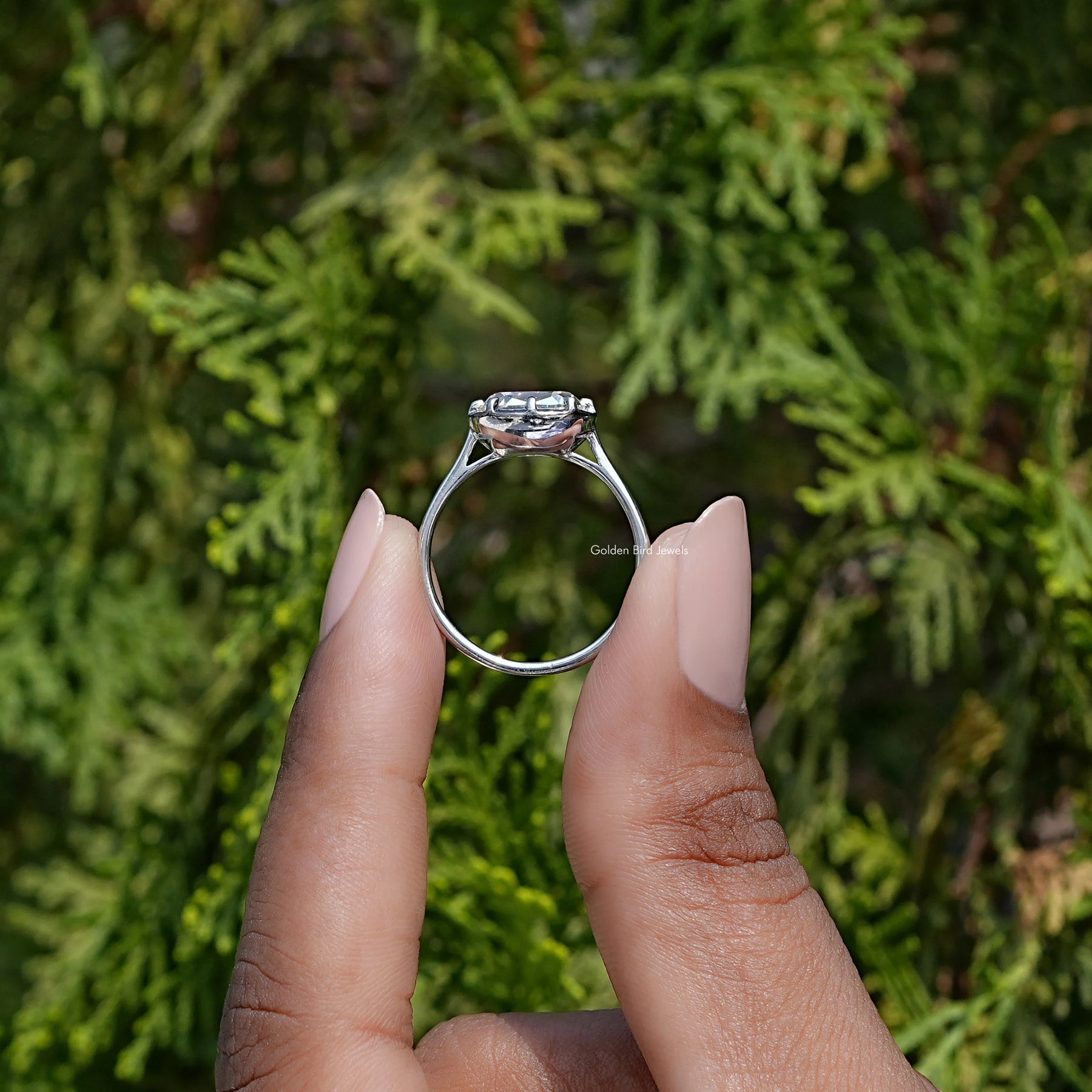 East West Cushion Cut Moissanite Solitaire Ring