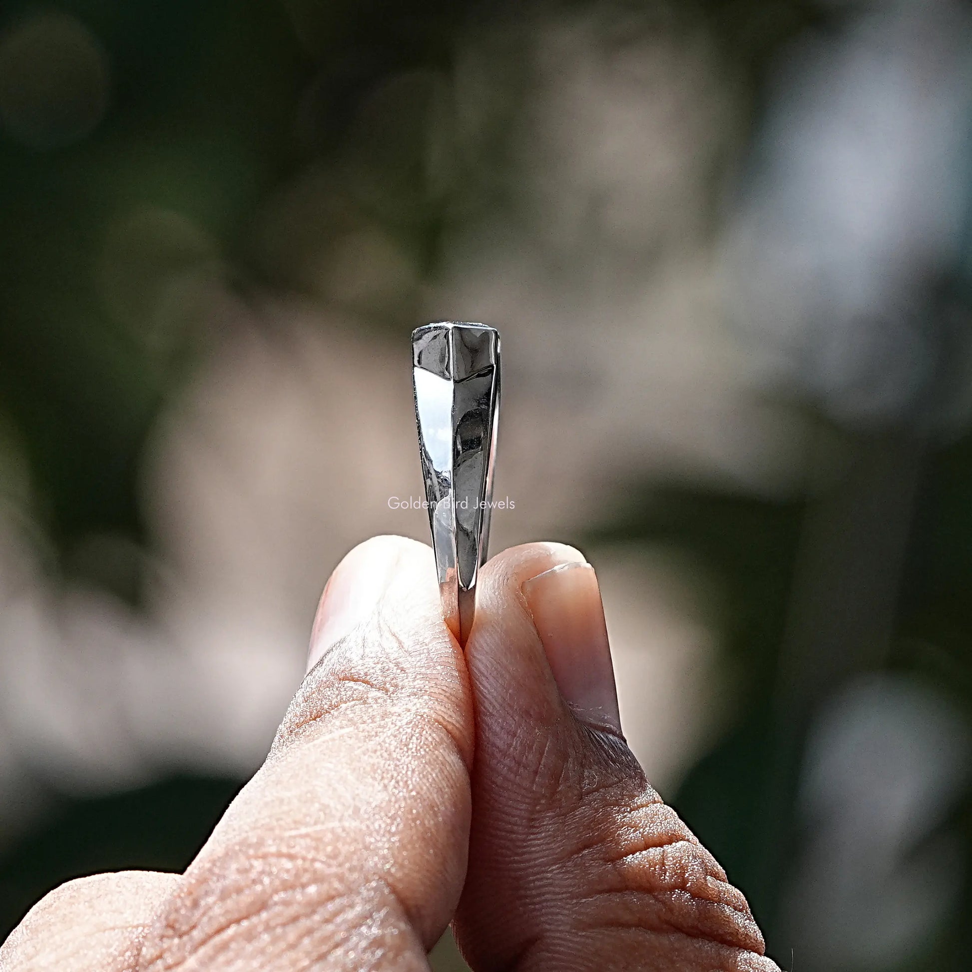 In Finger view of Hexagon cut moissanite halo Ring