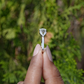 Side view of marquise cut moissanite Ring in white gold