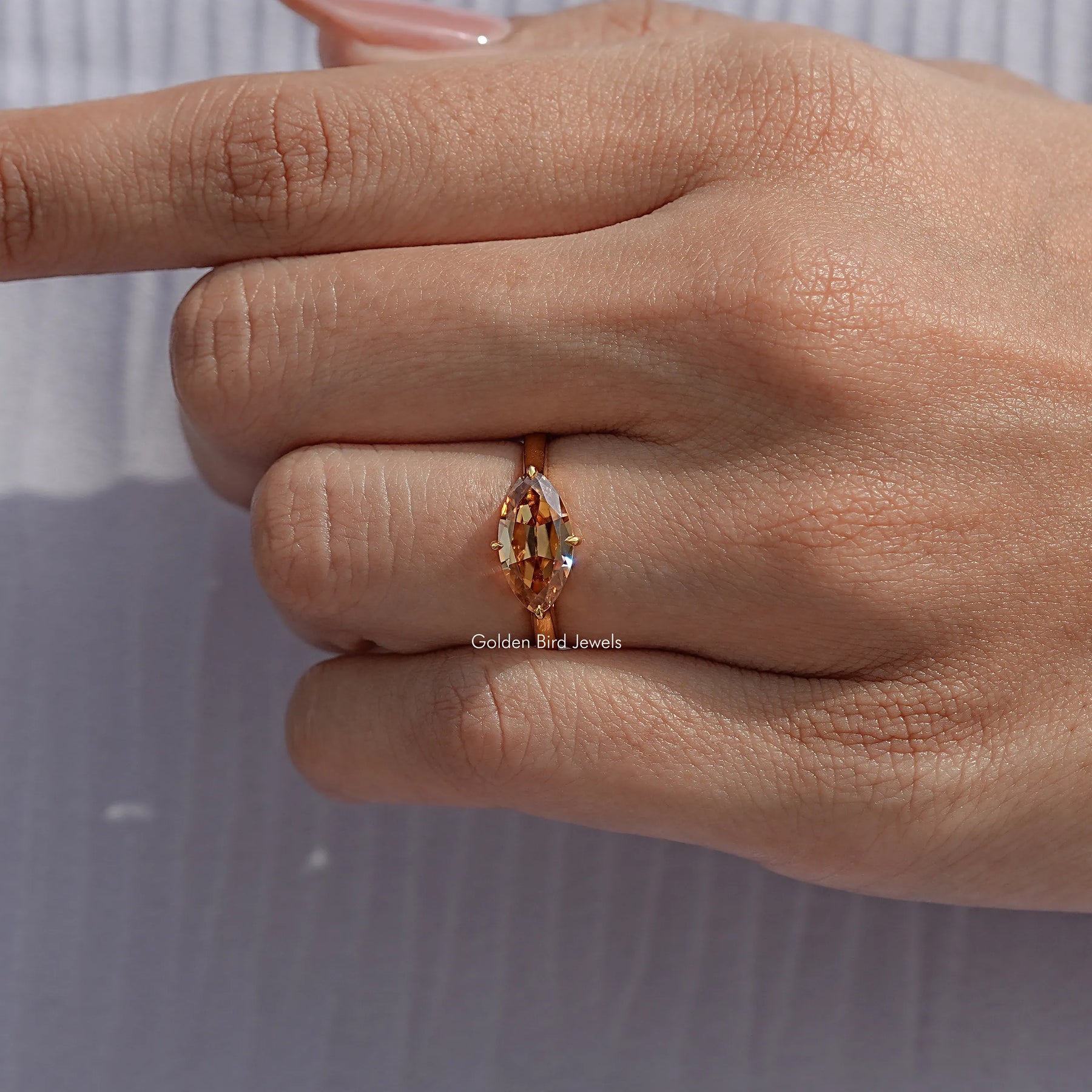 Champagne East West Old Mine Moval Moissanite Ring