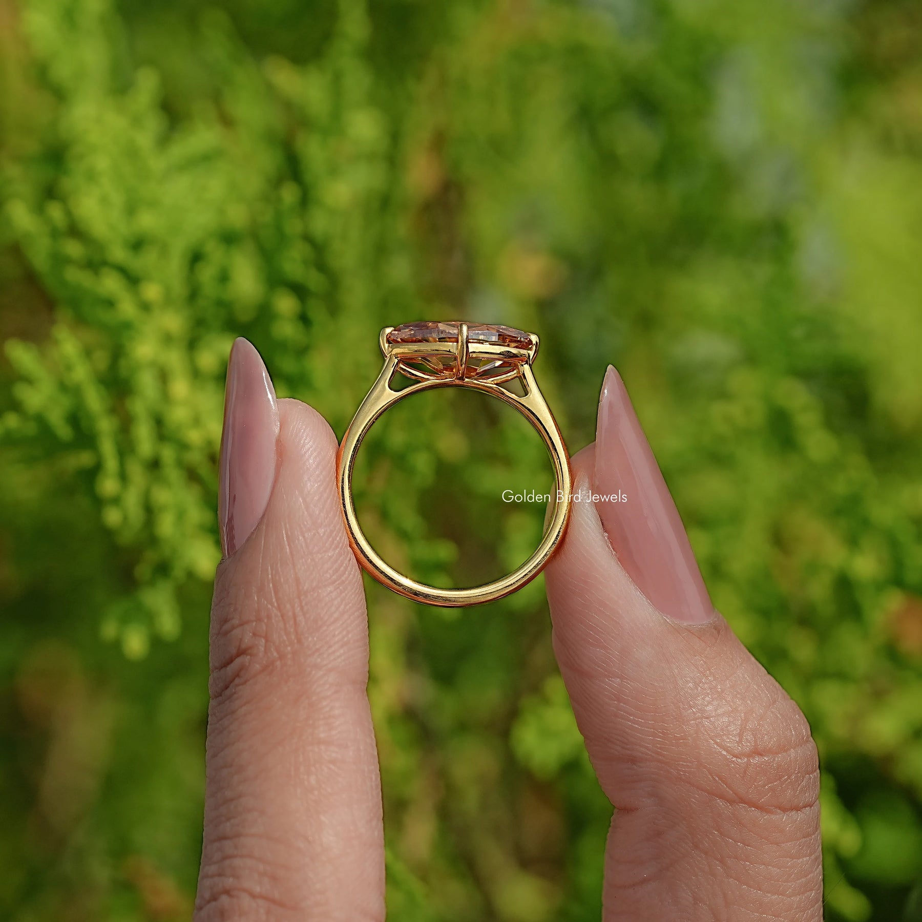 Champagne East West Old Mine Moval Moissanite Ring