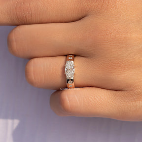 East West Set Old Moval Cut Moissanite Accent  Ring
