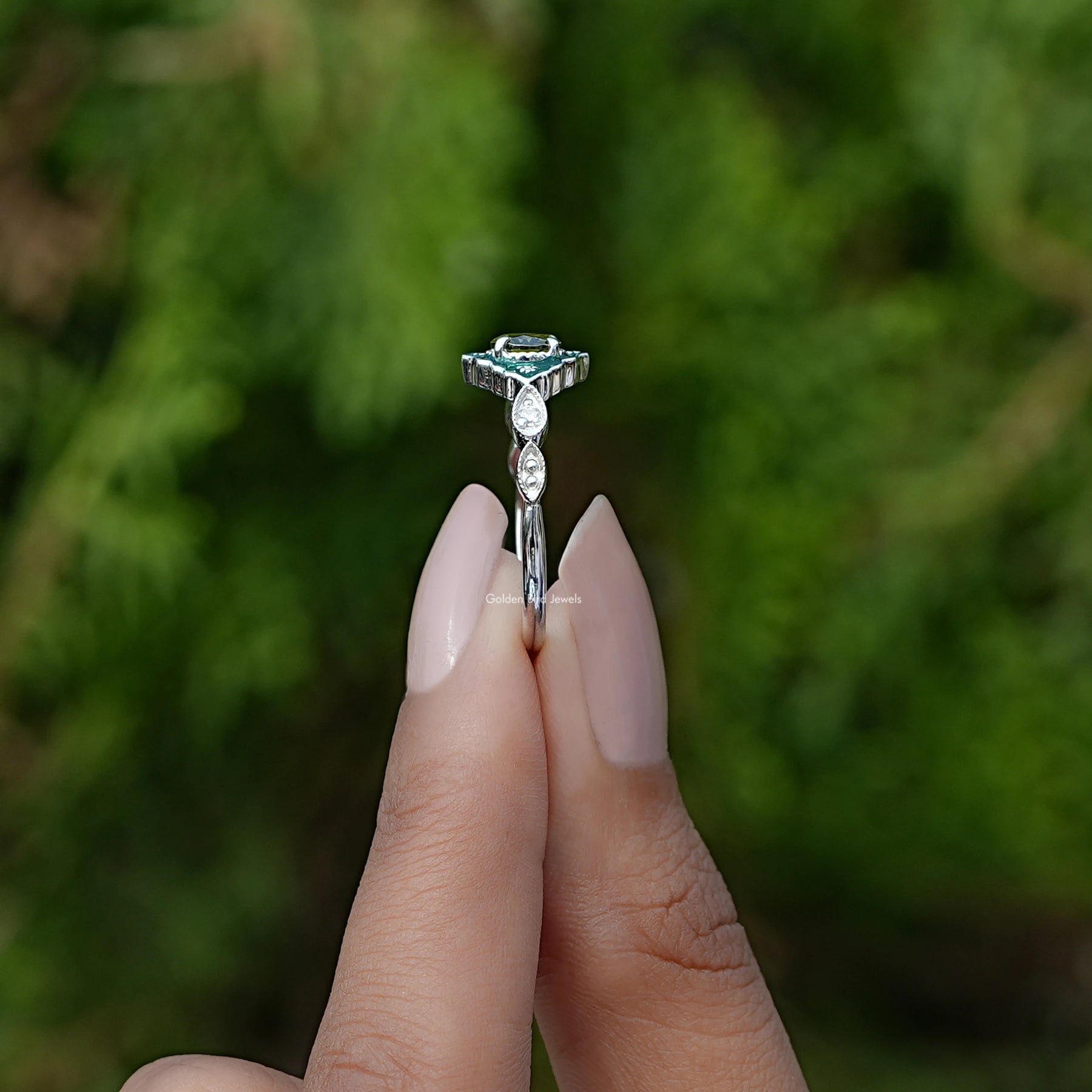 East West Oval Cut Gemstone Engagement Ring