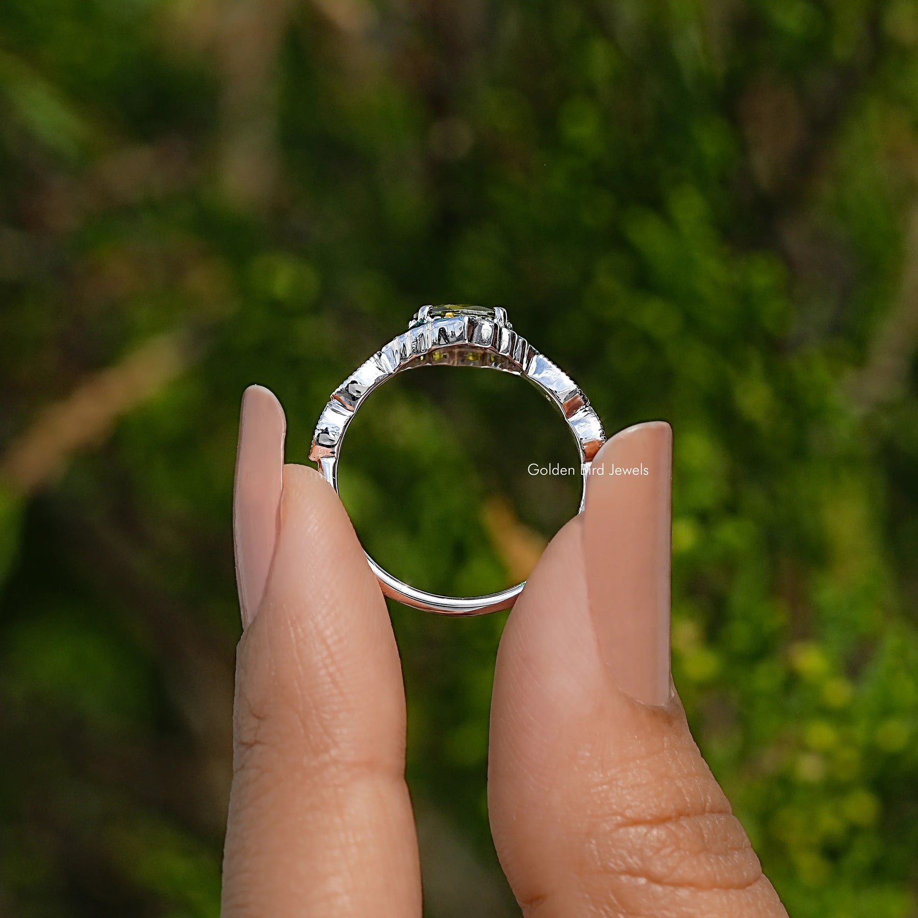 East West Oval Cut Gemstone Engagement Ring