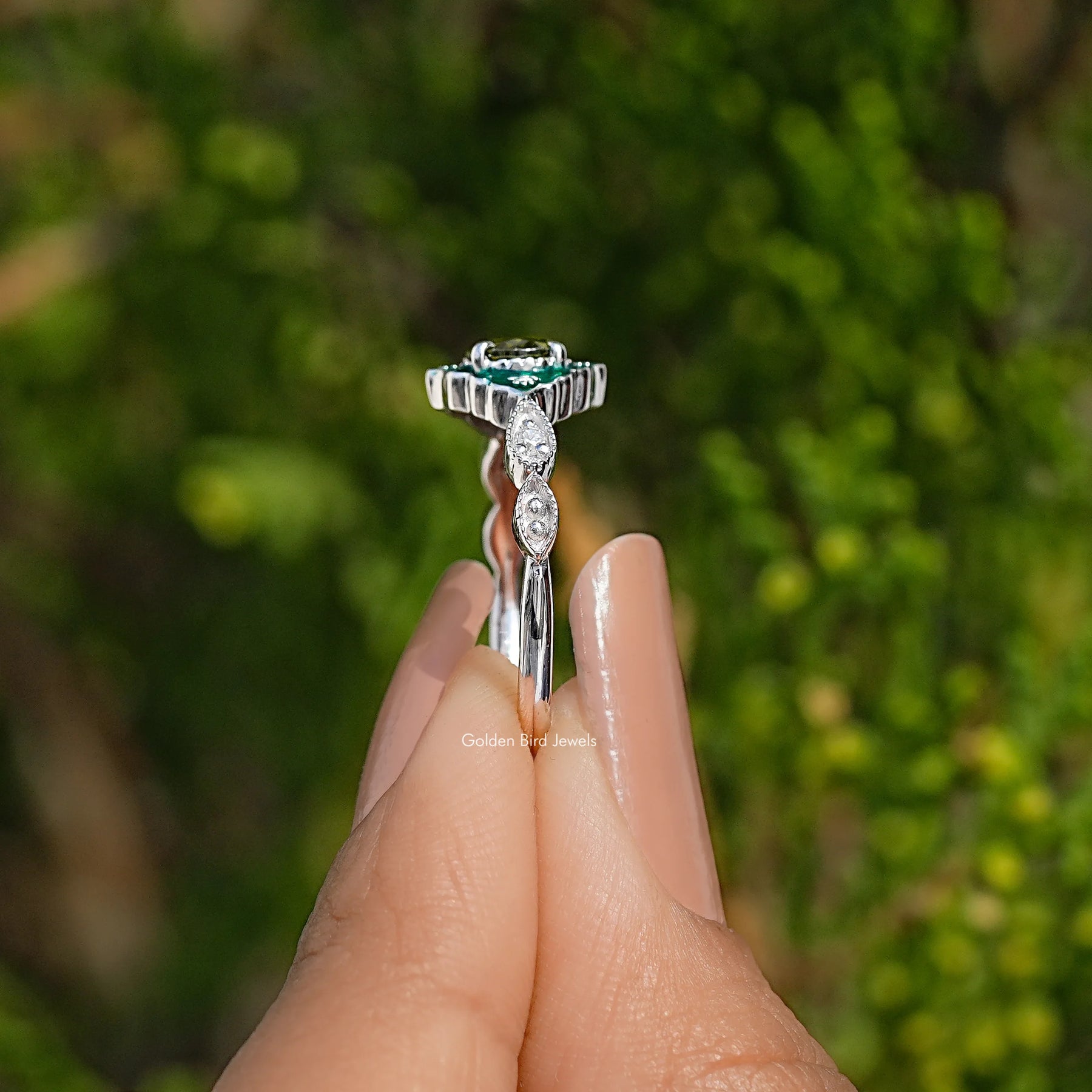 East West Oval Cut Gemstone Engagement Ring