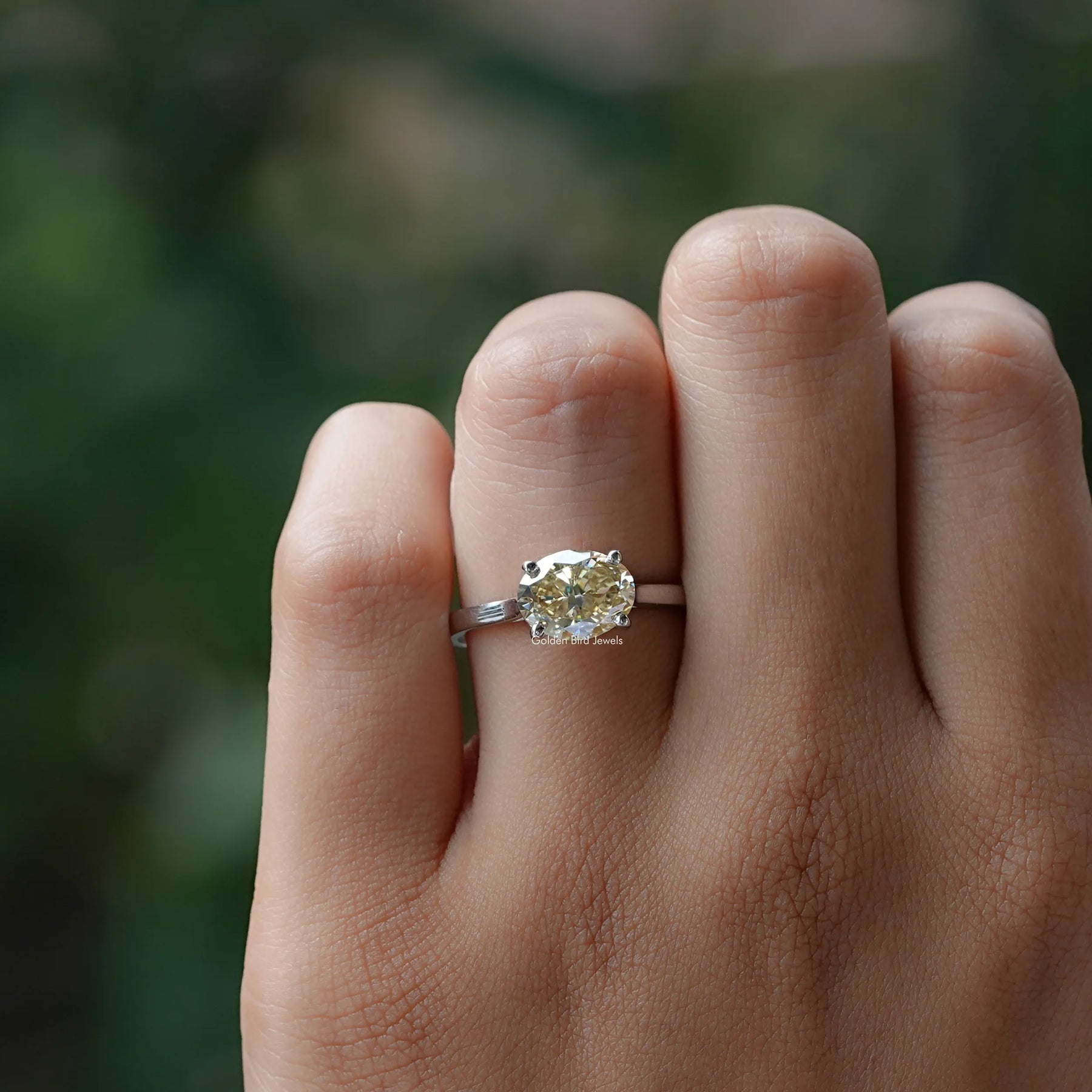 [Moissanite Oval Cut White Gold Ring]-[Golden Bird Jewels]