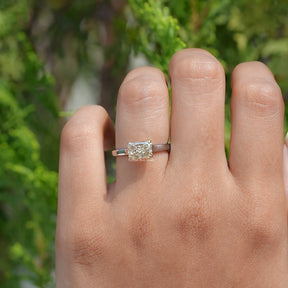 East West Yellow Radiant Moissanite Solitaire Ring