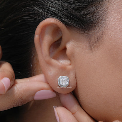 Kissen-Brillantschliff Moissanit Halo Ohrstecker
