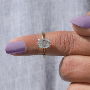 In finger front View of Cushion Cut Solitaire Ring