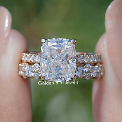 Längliches Moissanit-Ringset im Kissenschliff