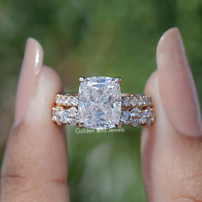 Längliches Moissanit-Ringset im Kissenschliff