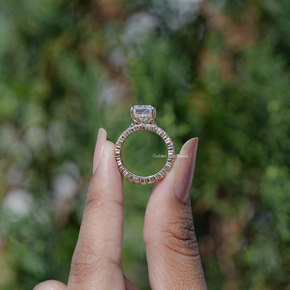 Längliches Moissanit-Ringset im Kissenschliff
