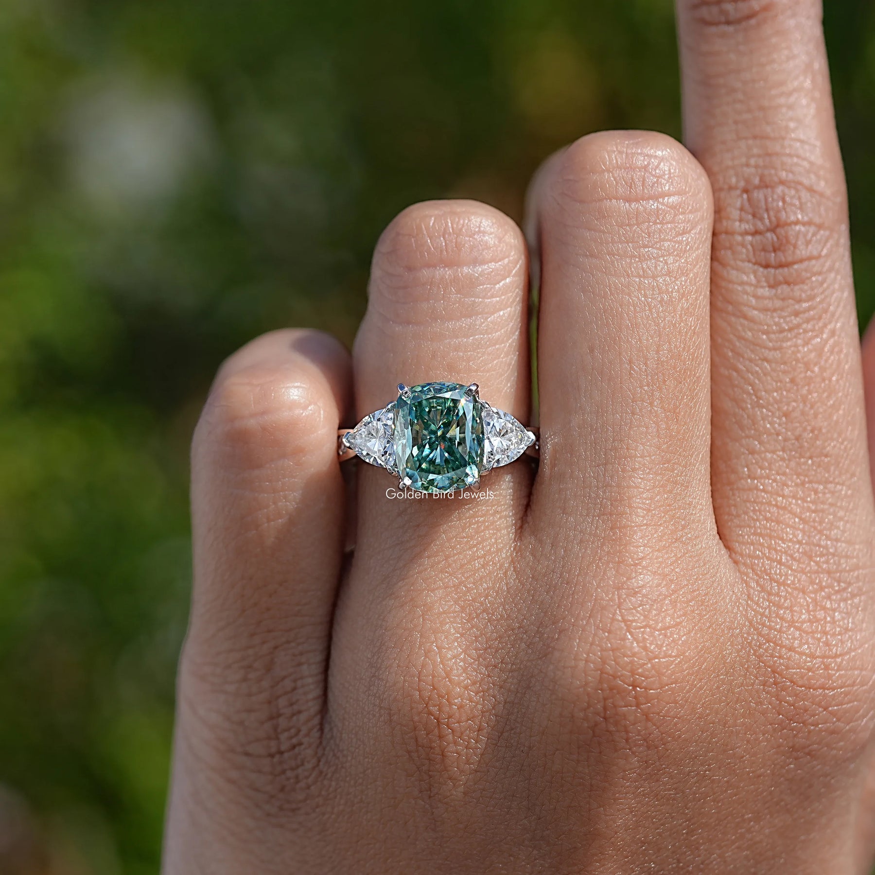 Elongated Cushion Moissanite Three Stone Ring