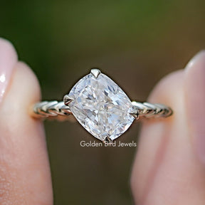 Front view of Elongated Cushion Cut Moissanite Solitaire Ring 