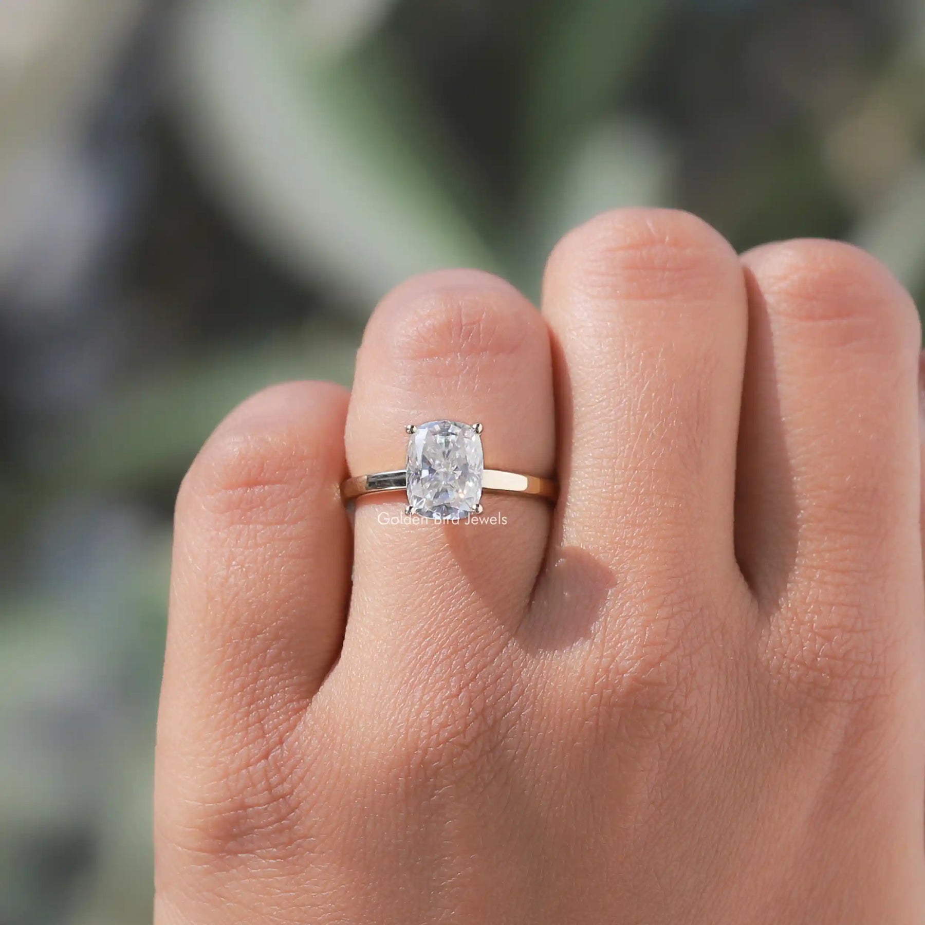 [Moissanite Cushion Cut Solitaire Ring]-[Golden Bird Jewels]