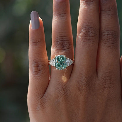 View of Cushion And Round Cut Moissanite Ring In finger