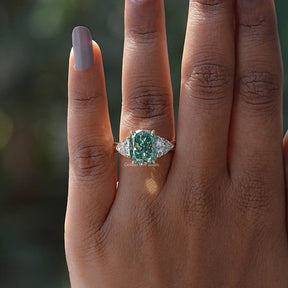 View of Cushion And Round Cut Moissanite Ring In finger