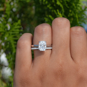 Elongated Cushion Cut Moissanite Bridal Wedding Ring Set