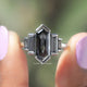 Gray Elongated Hexagon Five Stone Moissanite Ring