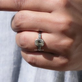 Old Mine Cushion Cut Moissanite Engagement Ring In White Gold