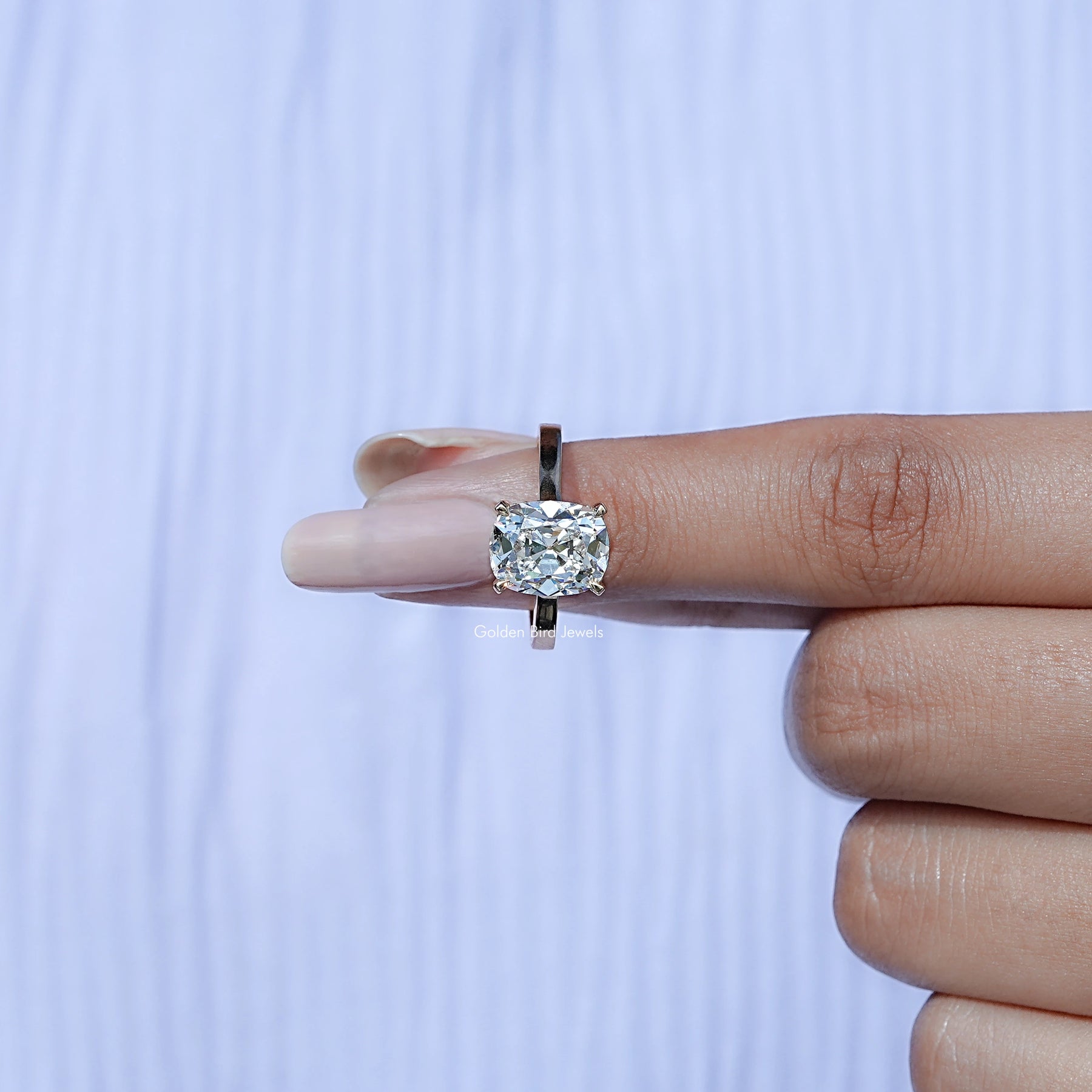 Elongated Old Mine Cushion Lab Diamond Hidden Halo Ring