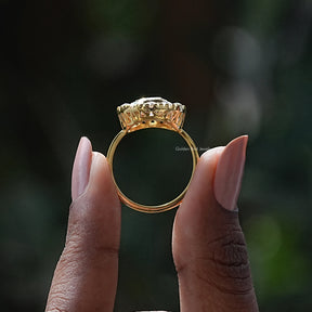 Back View of Cushion And Round Cut Moissanite Ring In two fingers