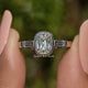 Elongated Old Mine Cushion Moissanite Three Stone Ring