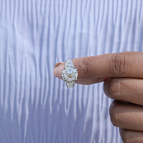 Detailed view of moissanite cushion cut wedding ring

