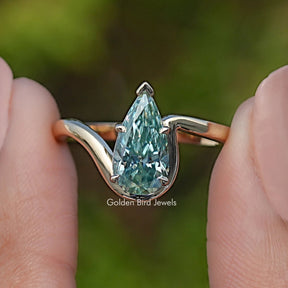 Elongated Pear Moissanite Solitaire Ring