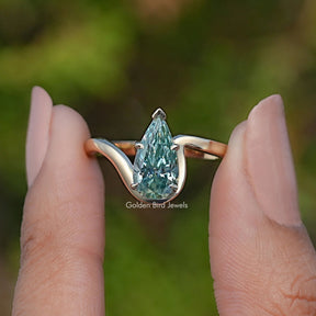 Elongated Pear Moissanite Solitaire Ring