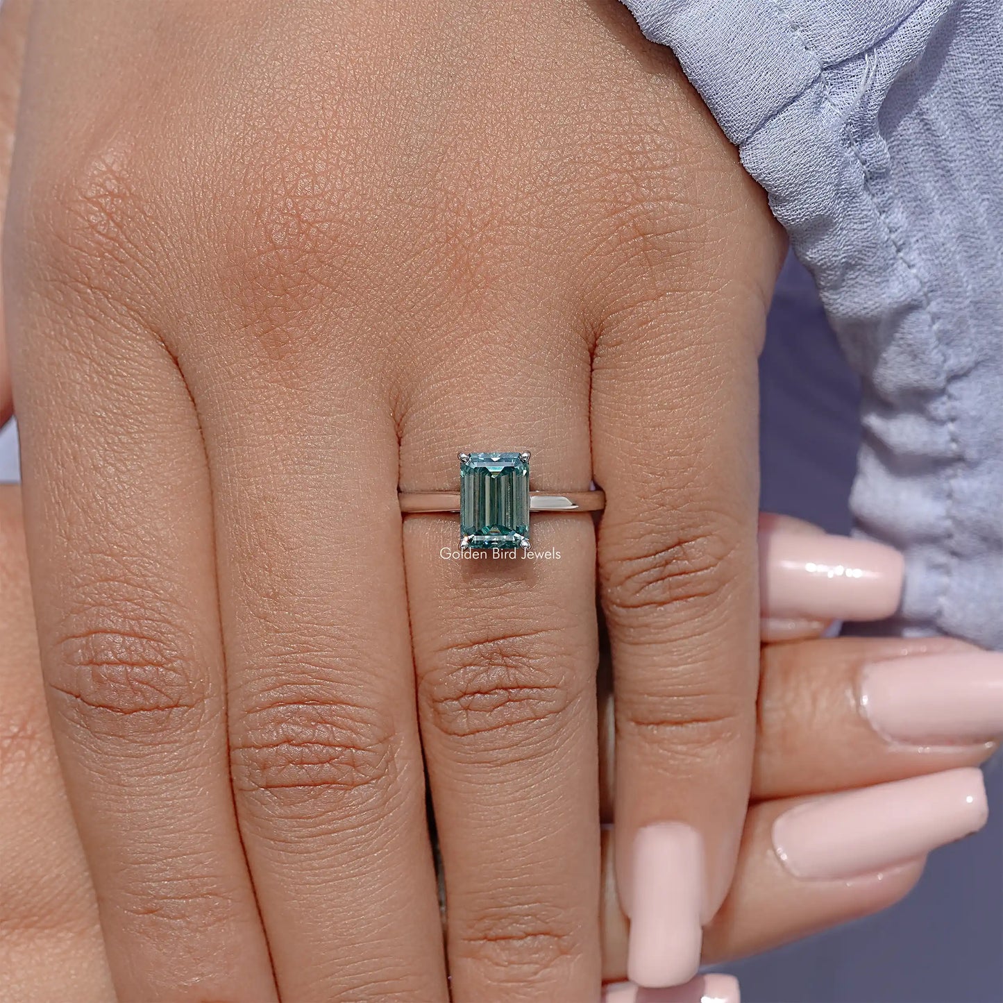 Emerald Cut Moissanite Gemstone Solitaire Ring