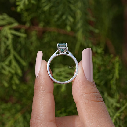 Emerald Cut Moissanite Gemstone Solitaire Ring