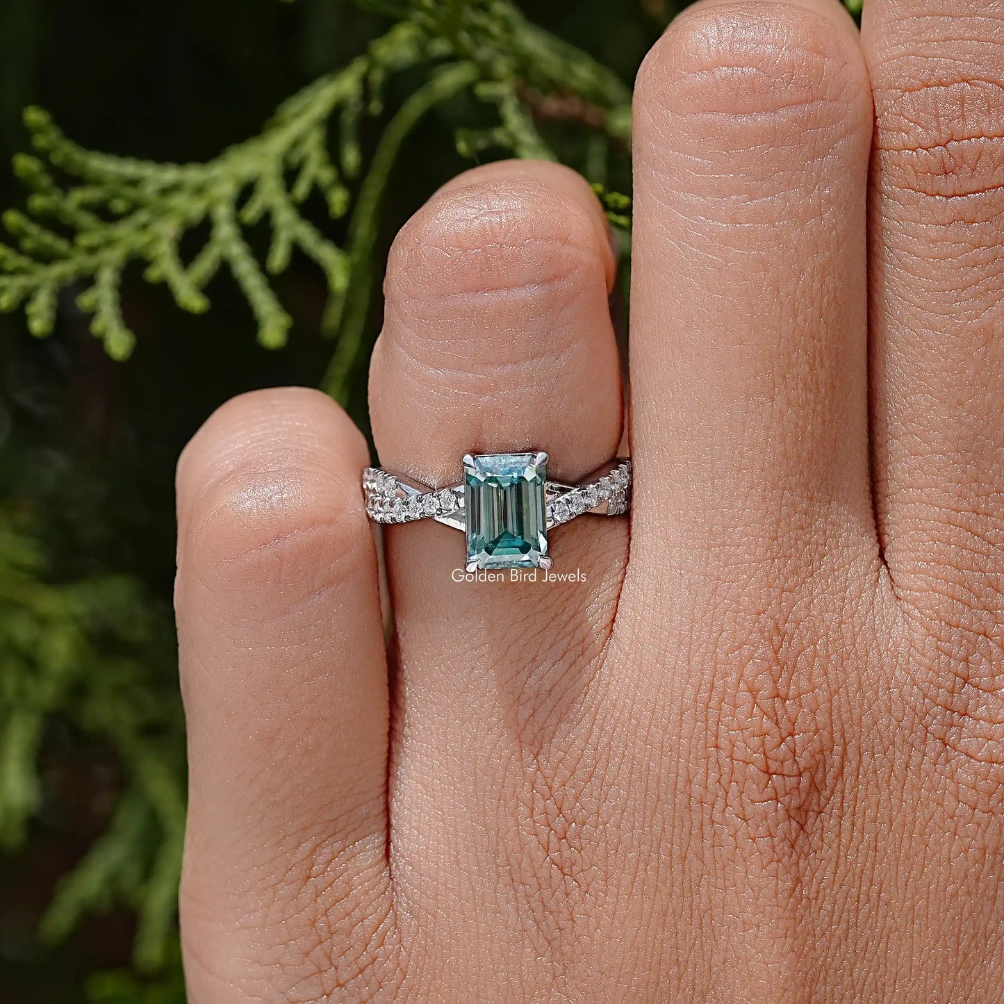 Emerald Cut Moissanite Gemstone Twisted Wedding Ring