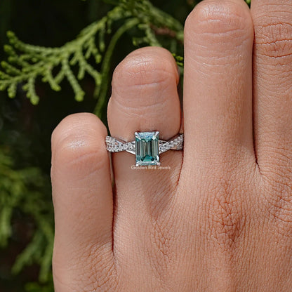 Emerald Cut Moissanite Gemstone Twisted Wedding Ring