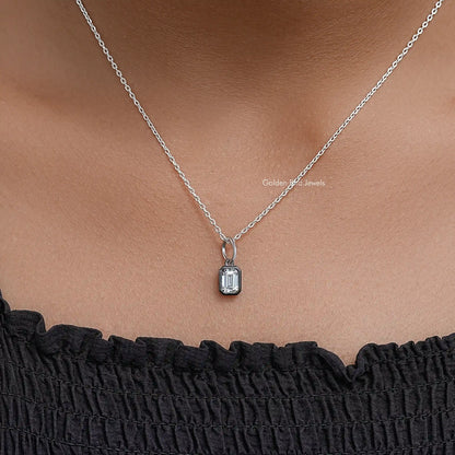 Black Bezel Emrerald Moissanite Solitaire Pendant