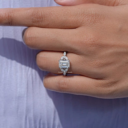 Emerald Cut Moissanite Diamond Wedding Ring