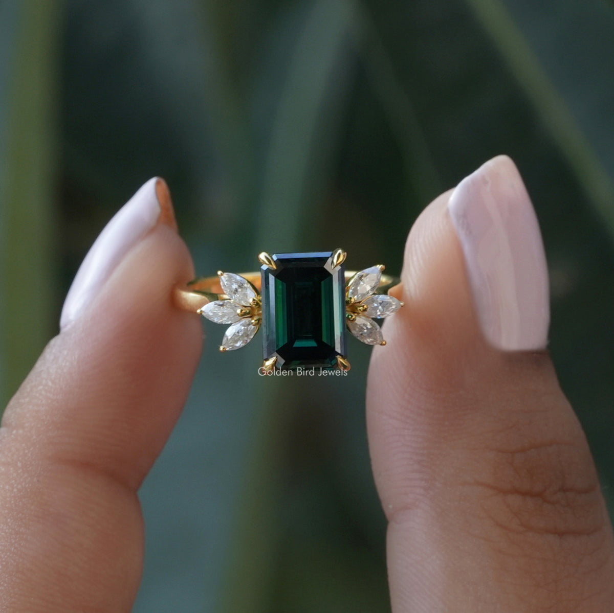 [Moissanite Emerald Cut Engagement Ring]-[Golden Bird Jewels]