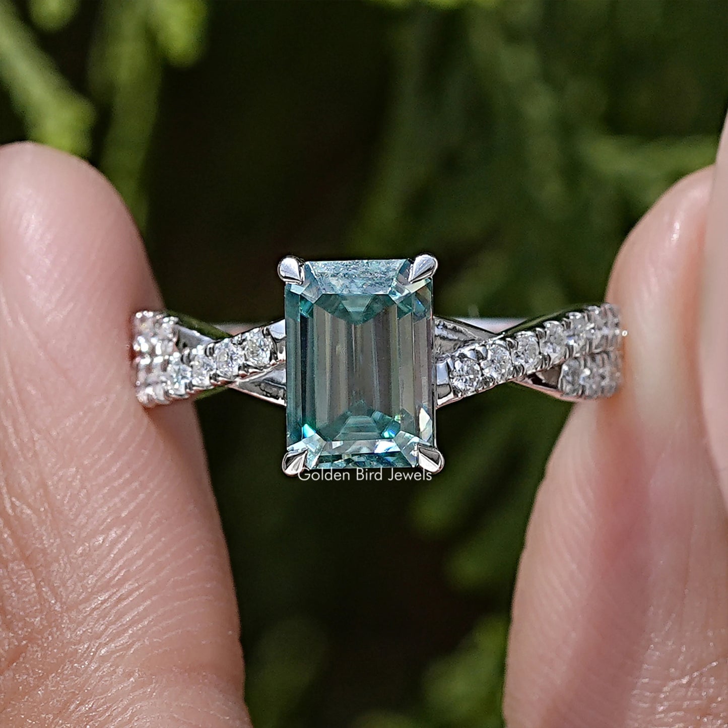 Emerald Cut Moissanite Gemstone Twisted Wedding Ring